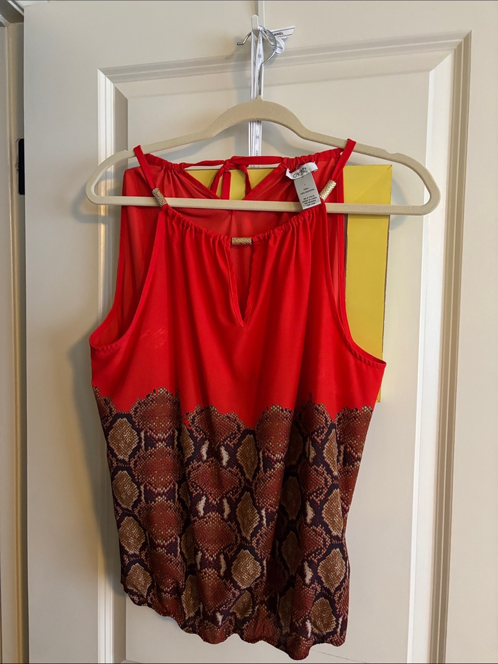 Cache Red Camisole with Snake-Print Hem